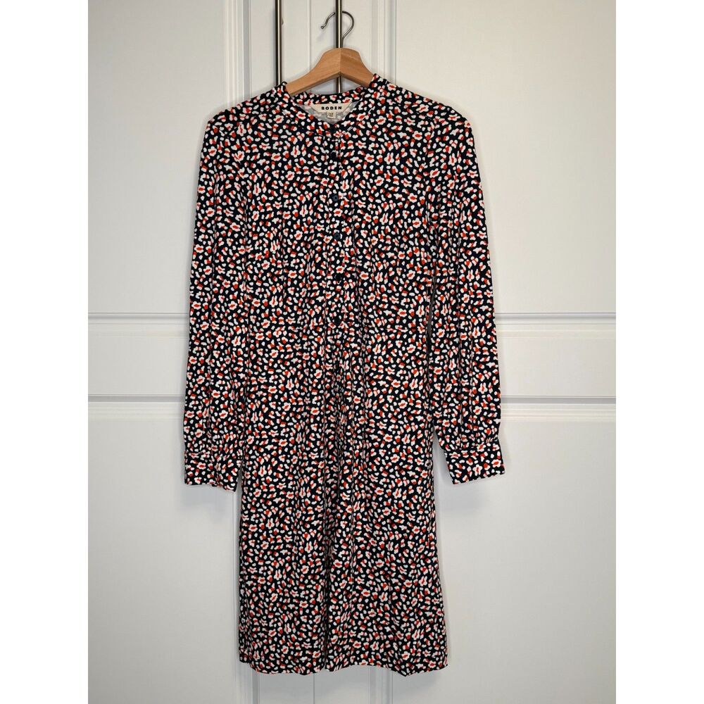Boden Petite Shirt Dress US 6P Navy Abstract Print Long Sleeve Midi Pockets